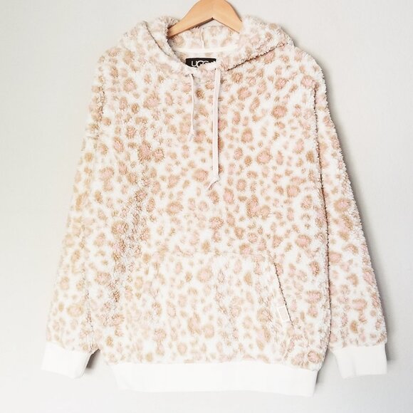 UGG Lora Sherpa Hoodie Size M Cozy Soft Warm Fleece Pocket Leopard Lounge $98 - Picture 5 of 15